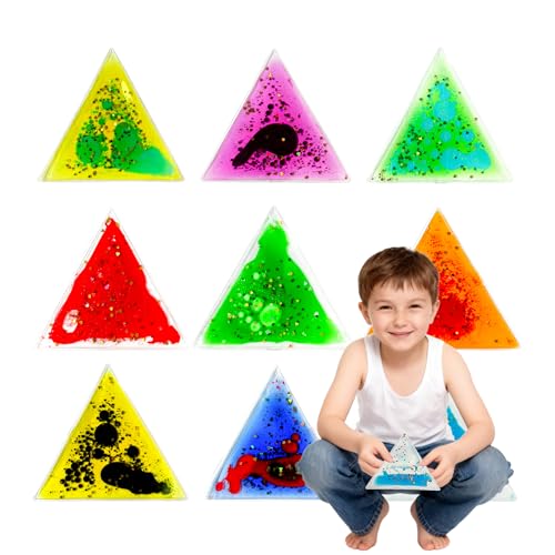Qoytqoy Squishy Liquid Sensory Gel Tiles 9 Packs - Triangle Liquid Sensory Toys for Sensory Play & Portable Fun, Washable Sensory Floor Tiles for Toddles 3+ Learning, Calming, Fidgeting
