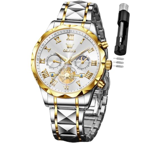 Image of OLEVS Watches for Men Chronograph Business Dress Large Face Mens Wristwatch | Stainless Steel Strap, Luminous, 30M Waterproof, Multifunction,Watch Gift for Men