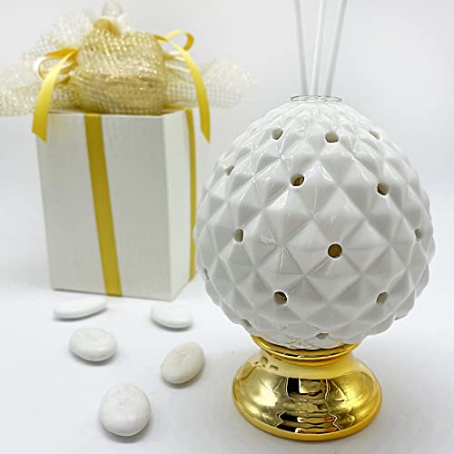 SPECIFICHE: Profumatore in porcellana finissima con provetta e bacchette incluse provvisto di luce led. Standard: 10 x 7 x 7 cm circa