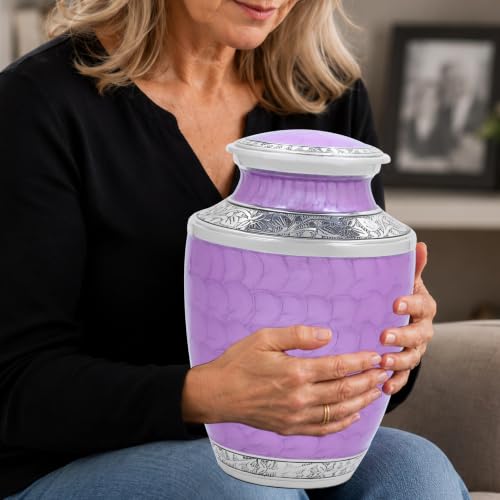Image of ALPHA Living HOME ALPHA Living HOME Cremation Urns for Human Ashes Adult Male Female, Urn for Ashes Adult, Funeral Memorial Urn, Large 200+ Cubic Inches, Purple Silver, 10 Inch