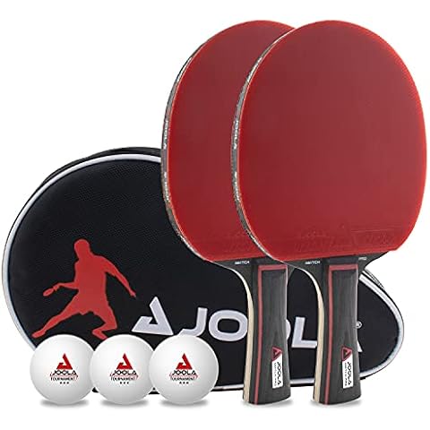 JOOLA Duo PRO Table Tennis Set of 2 Table Tennis Bats + 3 Table Tennis Balls + Table Tennis Cover Red / Black 6 Pieces Cover