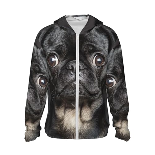 UPF 50+ Sun Protection Hoodie Long Sleeve Cute Black Pug Dog Sun Shirt Rash Guard Fishing Shirts for Men