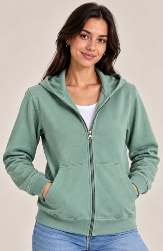 Image of SANE ORIGINALS Women's Cotton Blend Fleece Zip Up Hoodie Sweatshirt, Warm Winter Full Zip Jacket with Kangaroo Pockets