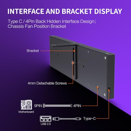 Image of 9.2 inch PC Case Side Screen, Customizable Monitor Display for System Stats and Animated Themes, USB Powered, Supports Wallpaper, GIF and Hardware Monitoring (Black)
