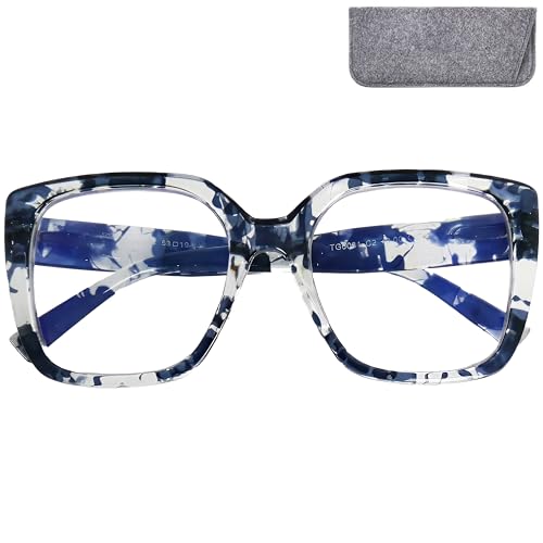Mini Brille - Gafas Luz Azul Retro y Lentes Grandes Estilo Mariposa, Funda Incluso, Oversize Montura Gruesa Lechosa negra, Gafas Para Pantallas de Ordenador Hombre y Mujer +1.5 Dioptrías