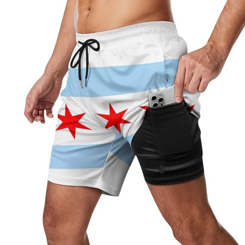 Barbados Flag Men's Beach Shorts Quick Dry Swim Trunks with Pockets Compression Liner Boardshorts for Men