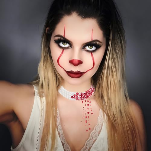 Blutige Perlenkette, Gothic-Halsketten, Tropfende Blut Imitationsperlen Halskette, Verstellbarer Perlenkette Blut, Halloween Schmuck Damen, für Karneval Halloween Party Vampir Kostüm Accessoires