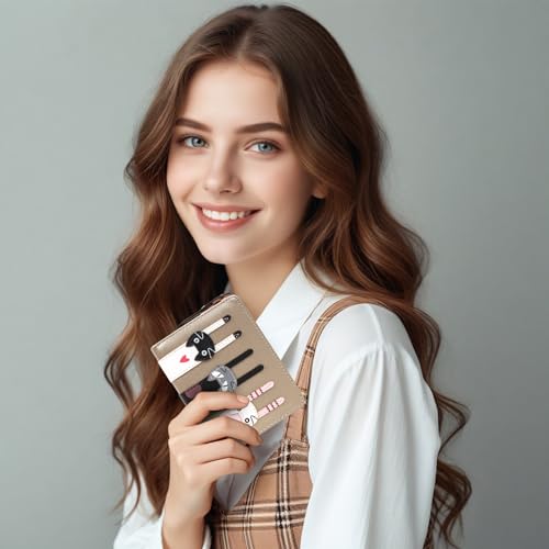 KOTORA Small Cute Wallet for Women Girls Short Bifold Clutch Bag Mini Cat Embroidery Zip Around Card Holder Coin Purse (Gold)3