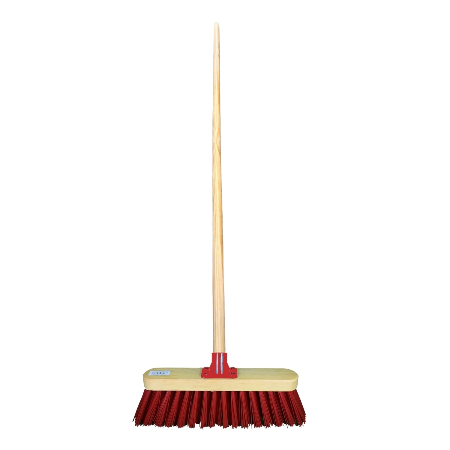 HOMESHOPA 12 Inch Stiff Red PVC Varnish Indoor Outdoor Sweeping Broom Head with Handle, Heavy Duty Cleaning Brush for Any Surface Wooden Floor Decking and Paving Slabs