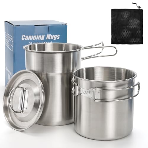 Nagpew 2 Pieces Stainless Steel Camping Cups, Stackable Camp Mug