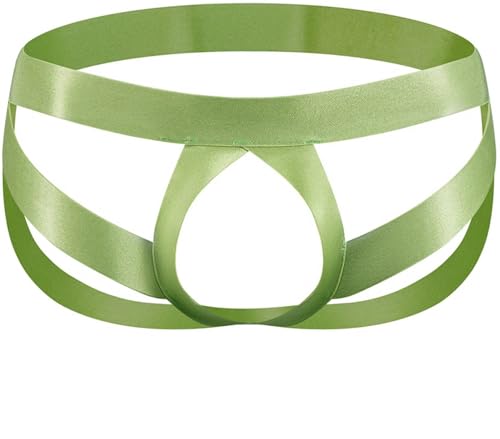 Faringoto Tangas y tangas de cintura baja para hombre con correa de deportista abierta, Verde, talla única