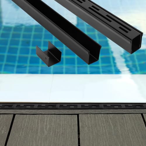Otoolling 1 Pack Pool Deck Drain 1.25-inch W x 4-feet L, Outdoor Deck Drainage System 304 Stainless Steel with Coupling, Channel Drain for Integrated Grate/Concrete/Paver/Patios/Walkways (Black)