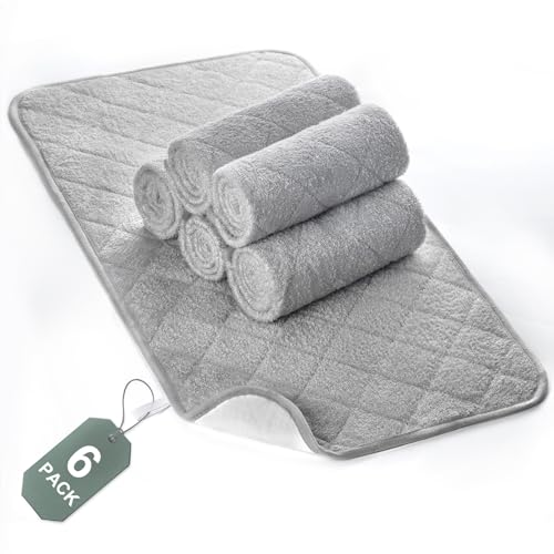 Image of Diaper Changing Pad Liners Non-Slip, Soft Terry Waterproof Changing Pad Mat, Quilted Absorbent Bassinet Washable, 6 Pack Large 14"x 27" Reusable Changing Table Pad Protector Grey