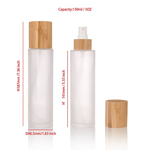 COSIDEA 4 pcs Empty5oz /150ml bamboo lid Frosted glass spray bottle with fine mist despenser head for liquid perfume toiletries containers, toner bottles2