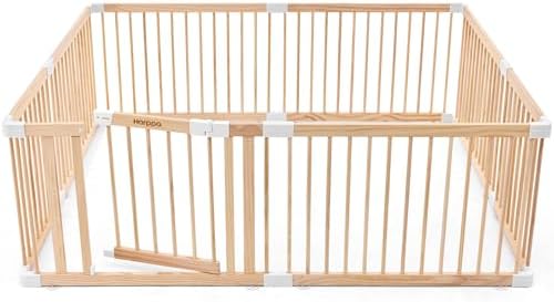 HARPPA Baby Gate Playpen Wooden Playpen for Babies and Toddlers Large Play Yards Baby Fence Play Area 60 x 71.5 x 24 inch