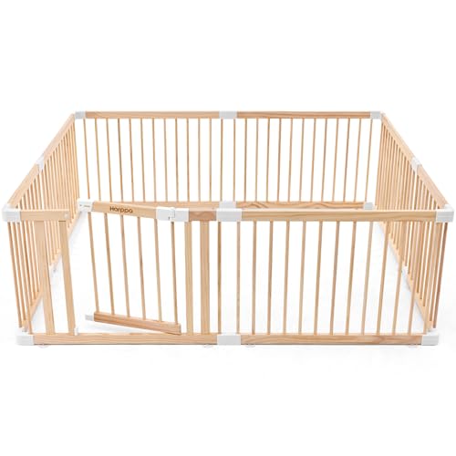 HARPPA Baby Gate Playpen Wooden Playpen for Babies and Toddlers Large Play Yards Baby Fence Play Area 60 x 71.5 x 24 inch