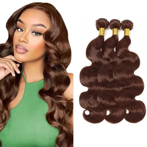 Poutpoutm Body Wave Bundles Human Hair Tissage Cheveux Extensions De Cheveux Humains Tressés Naturels Extensions 3 Bundles 100g/pcs Double Weft #4 Chocolate...