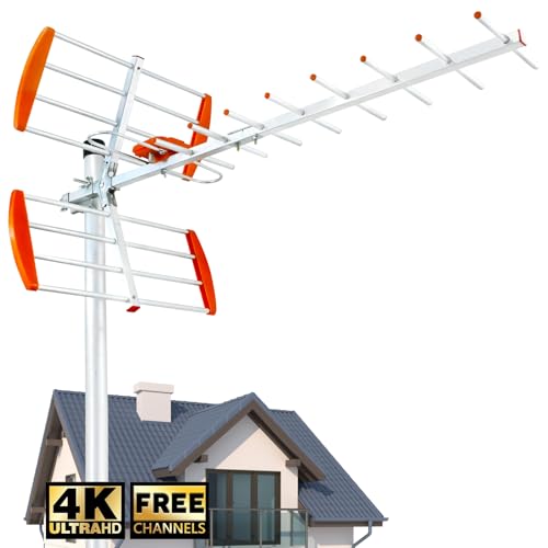 Antena TV Exterior 360° – Compatible con Smart TV y TDT DVB-T2 – Resolución 4K/1080p – Resistente al Clima – Cable Coaxial de 10 m Incluido