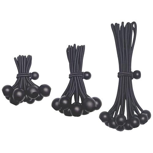 YELIER Bungee Cords with Balls 30 Pack Ball Bungee Cords Comes in Three Sizes: 4 6 9 UV Resistant Antioxidant Secure Tie Down. (30 Black)