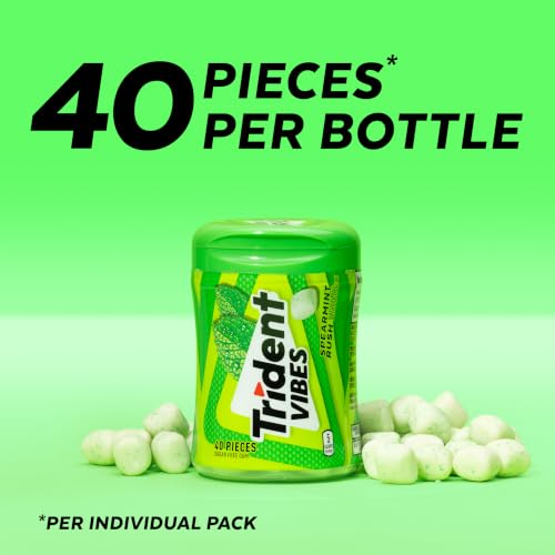 Image of Trident Vibes Spearmint Rush Sugar-Free Chewing Gum, 4 Bottles of 40 Pieces (160 Total Pieces)