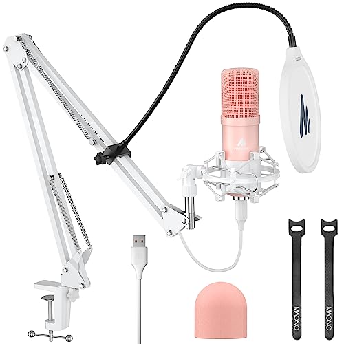 MAONO USB Microphone, 192kHz/24bit Plug & Play PC Computer Podcast Condenser Cardioid Metal Mic Kit with Professional Sound Chipset for Recording, Gaming, Singing, YouTube, AU-A04 Pink AU A0