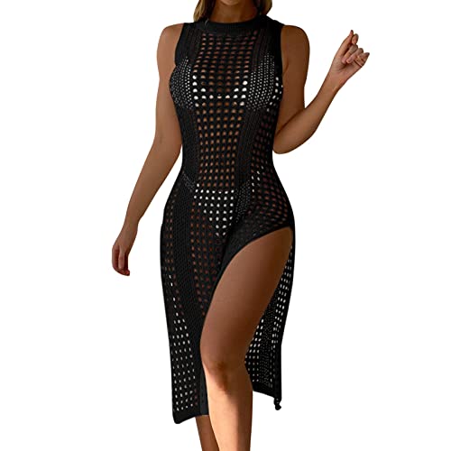 Genérico BañAdor Menstrual NiñA 12 AñOs 2023 Beach Bikini Cover Up Crochet Knit Mesh Cover Up Traje de baño Beach Cover Up Dress Mujeres de Punto Mujer Ropa de Playa Ropa De BañO (Black, One Size)