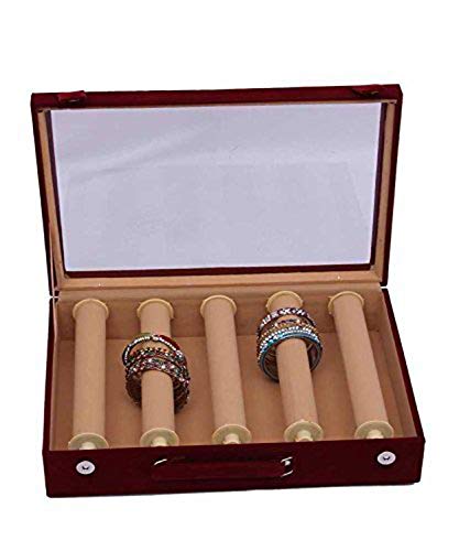 Image of Kuber Industries Wooden 1 Piece Five Rod Transparent Velvet Bangle Storage Box, Maroon - CTKTC22805