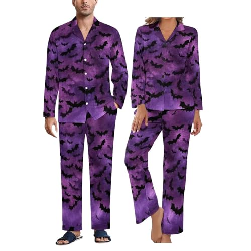 Couples Halloween Matching Pajamas Set Women Men Halloween Pjs Soft Pyiama Set Long Sleeve Loungewear Warm Sleepwear