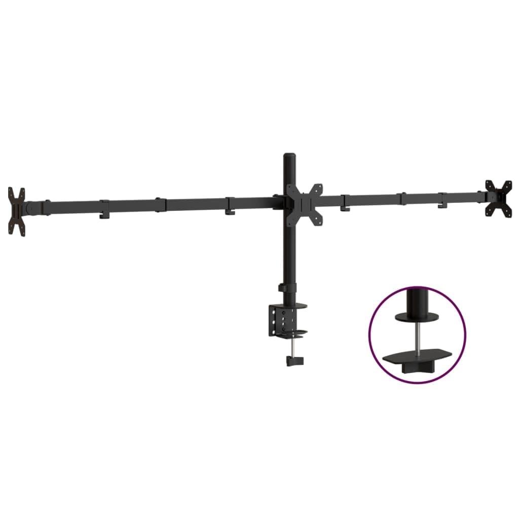 Gecheer Supporto per Monitor Triplo, regolazione altezza, installazione morsetto o occhiello, scrivanie 10-88 mm, organizzatore cavi, PL93, acciaio nero, VESA 75/100 mm for ufficio