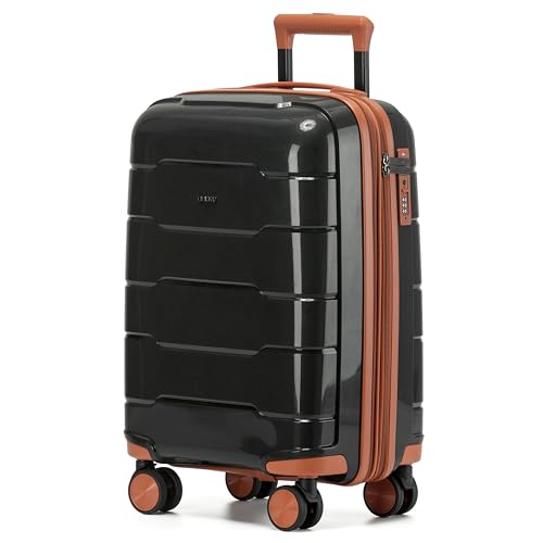 CRUW Hand Luggage 22" Expandable Lightweight Cabin Bag TSA Approved Lock, Silent Wheels Durable Polypropylene Luggage Suitcase Fits 56x45x25cm Overhead Carry On Limit for easyJet, BA & Jet2.