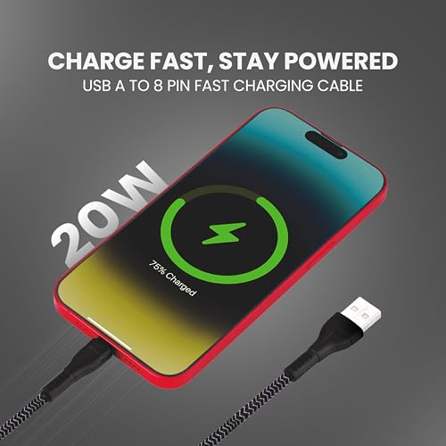 Image of Nextech Braided USB to Lightning 3.6A Fast Charging and Data Sync Cable | 480Mbps Transfer | Compatible for iPhone 14, 13, 12, 11, iPad Air, Pro, Mini | Durable Apple Charging Cable (Black, 1M)