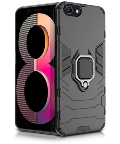 Image of WOW IMAGINE Shock Proof Back Case Mobile Cover for Oppo A83 | Back Cover Case (Tough Armor | Hybrid PC + TPU | Ring Holder & in-Built Kickstand | Black)
