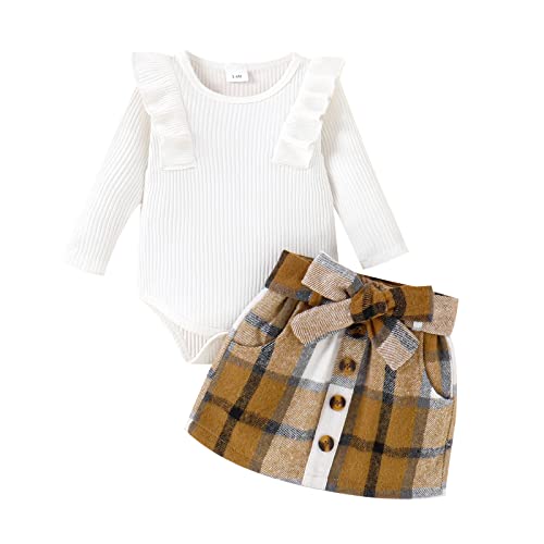 Image of Toddler Baby Girl Knitted Long Sleeve Pompom Sweater T-Shirt Tops + Button Mini Skirts Dress Outfits Fall Clothes Set