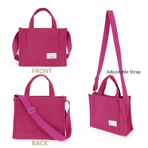 Image of UERRUAM Tote Bag for Women with Compartments,Corduroy Tote for Work Travel College Book Bag Women Purse Handbag Crossbody Bag