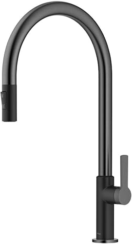 KRAUS Oletto KPF-2821MBSFSB - Grifos de fregadero de cocina de arco alto con un solo mango en negro mateacero inoxidable negro sin manchas, con