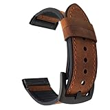 Abanen for Fitbit Versa 4/Sense 2 Watch Bands,Genuine Leather Silicone Hybrid Men Wristband Strap with Stainless Steel Clasp for Fitbit Sense 2 (Brown)
