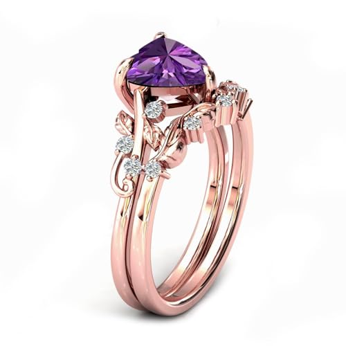 10K/14K/18K Solid Gold Vintage 1.5CT Heart Gemstone Engagement Ring Set for Bridal Leaf Vine Art Deco Birthstone Wedding Promise Anniversary Rings Sets for Women Her Size 4~122