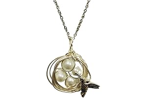 Luminous Hummingbird Nest Pendant with 4 Glowing Pearl Eggs