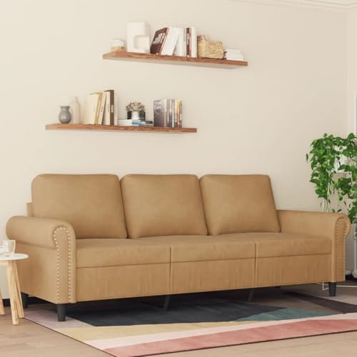 MOBCANT 3-Sitzer-Sofa Braun 180 cm Samt Wohnlandschaft Couch Couchgarnitur Schlafsofa für Wohnung Schlafzimmer Büro Empfangsraum