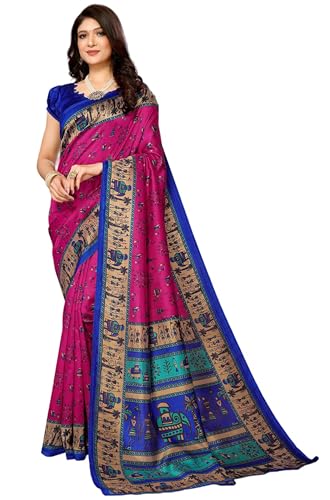 TRAFAART Vestido Sari indiano com estampado de seda artística para mulher com blusa sem costura, multicolorido