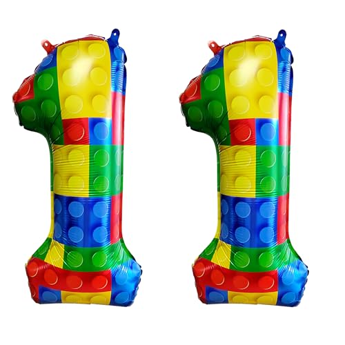 Image of 32 Inch Building Block Number 11 Balloons birthday Block Themed Large Big Helium Foil Mylar Balloon for Girls Boys Birthday Party Decoration Supplies