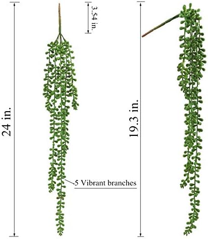 Decpro Artificial Hanging String of Pearls Plant, 24 inches Fake Succulent Hanging Vine, Lover Tears Basket Plant for Indoor Outdoor Wedding Party Home Garden Wall Decoration (Pack of 4)