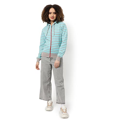 Image of Campus Sutra Women cotton Premium Zipper Hoodie-Grey