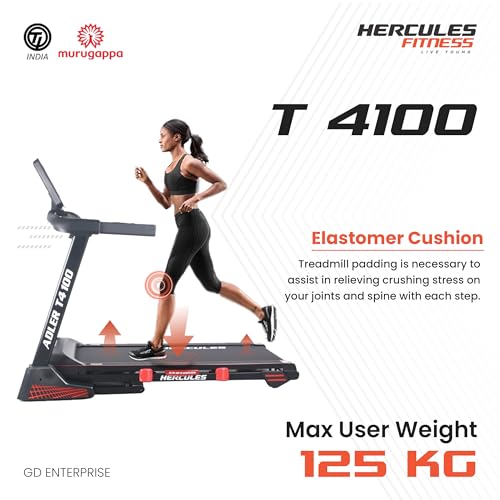 Image of Hercules Fitness | T 4100 4.0 HP DC Motorized Treadmill Home Use | 15% Automatic Motorized Incline | Home Cardio | Max Speed 18 Km /Hr | Max User Weight 125Kg | Free Installation Assistance