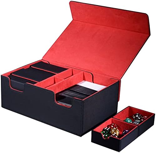 Scimi Commander Deck Box Magic Deck Box Fit for 500+ Sleeved Cards with 2 Tray Card Game Protector Card Holder Storage Case Holds up to 4 Collectible Cards Deck Box（Black&Red）