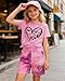 GOLLUNER 7-14Y Tween Girl Clothes 2 Piece Short Sleeve Tie Dye Heart Print Top and Shorts Teen Girl Summer Outfits Short Set Size 11 12
