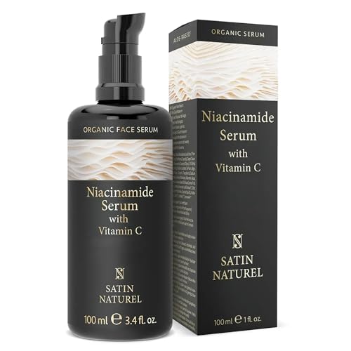 Satin Naturel Niacinamide Serum 100ml - 100% Vegan - Gegen überschüssiges Öl und Rötungen - Poren verkleinern - Mit Vitamin C + Bio Aloe Vera - Beseitigt Hautunreinheiten - Natural Skincare