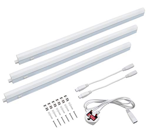 24w LED T5 Under Cabinet Link Light 6000k Cool White 220-240v AC Pack of 3 x 575mm 2 feet Replacement with Plug UC575-F