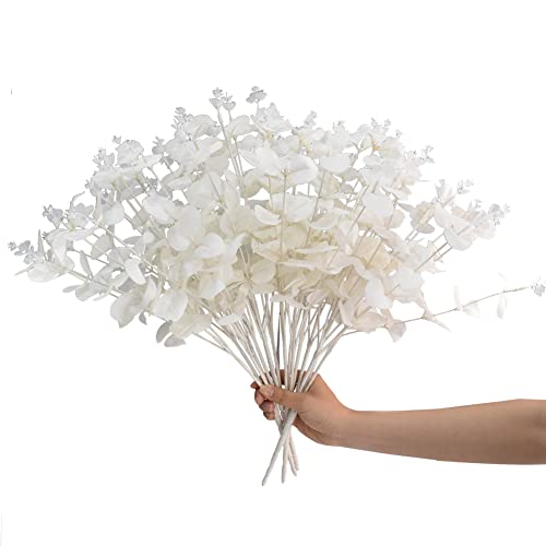 Wistart 4 Pack Halloween Artificial Flowers Stems Faux Long Stem Silver Dollar Leaves Fake Plants Eucalyptus Flower Bouquet For Garland Christmas Party Home Craft Decor(White1) #TOP9