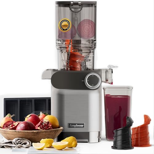 Anybear Cold Press Juicer 200W Masticating Juicer 4.3″ Large Feed Chute Fit Whole Fruits Vegetables 2 Auger Slow Juicer | Tritan Materials | BPA Free | Easy to Clean| Juice Recipes (Brown & Orange)